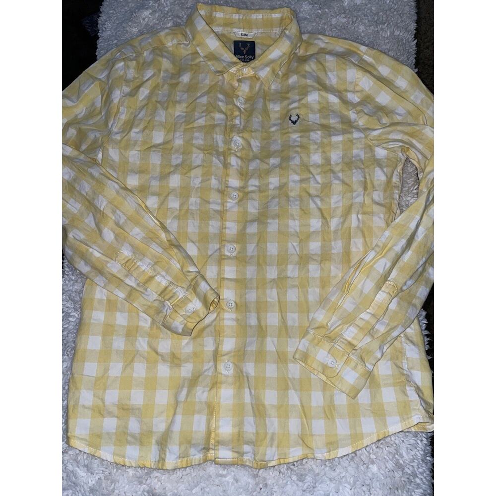 Allen Solly boys sz. 11/12 slim yellow checkered Oxford. Great top